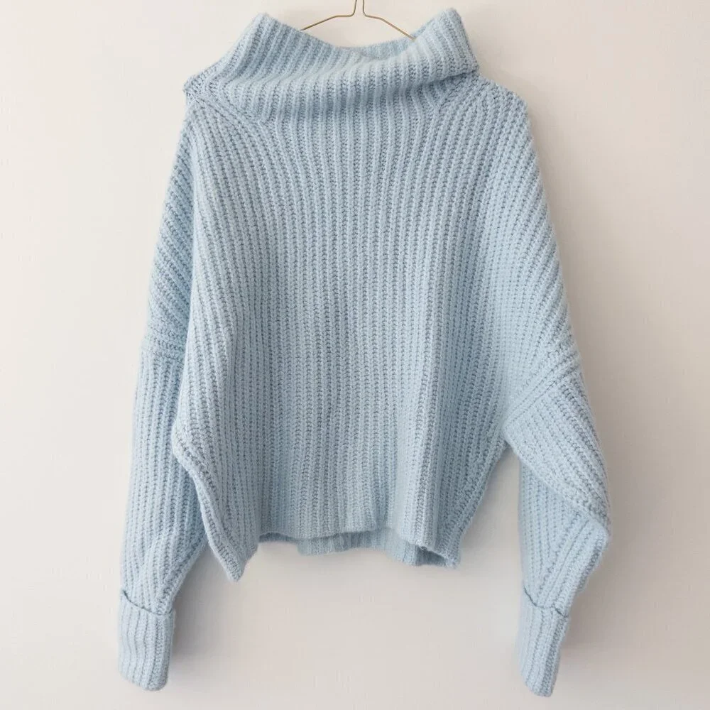 Anthropologie Athena Cowl Neck Sweater Pullover Alpaca Wool Blue XS Maeve - Picture 3 of 10